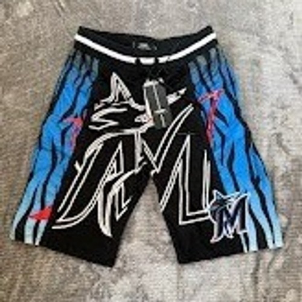 Pro Standard Miami Marlins Mesh Shorts‎ Mens Small Black Tiger Stripe MLB 30x10.
